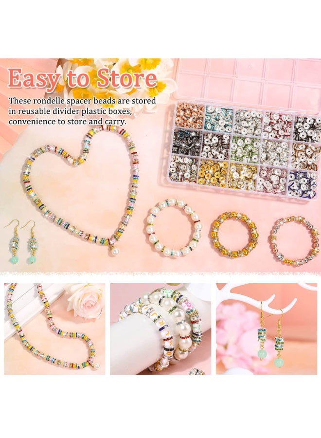 Capstro 900PCS Rhinestone Spacer Bead Set – 8mm Crystal Rondelle Beads in 15 Colors for DIY Jewelry Making, Bracelet Crafting & Art Projects – Sparkling Mixed-Color Craft Beads - Image 3
